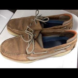 Sperry brown/beige leather/mesh 2 Eye Boat Shoe
